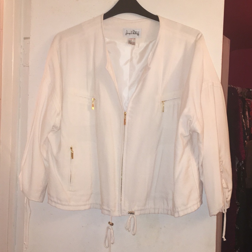 Joseph Ribkoff Cream Zip-Front Drawstring Jacket with Gold Hardware